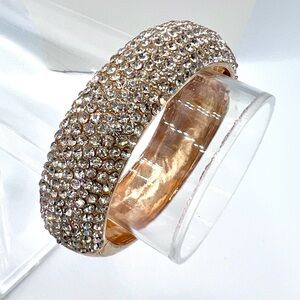 Vintage Rhinestone Bangle Bracelet Gold Tone Sparkly Statement Piece